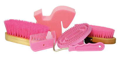 Poetsset van 7 items in Rugtas roze